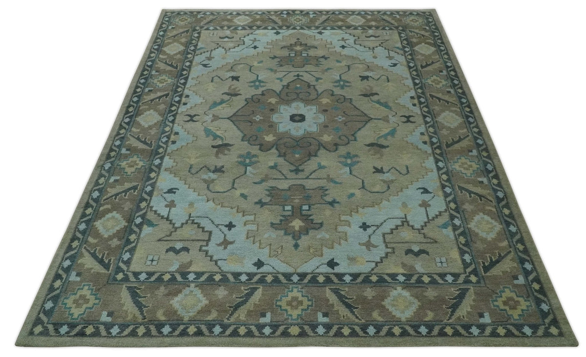 Beige, Brown and Silver Hand Knotted Traditional Multi size wool Area Rug.