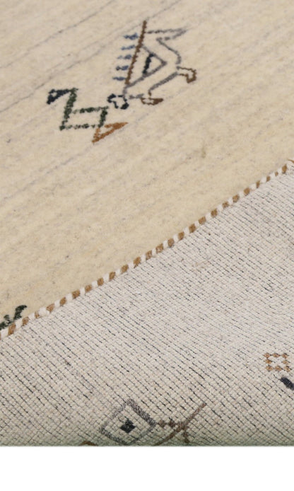Beige Center Medallion Design Hand Loomed Wool Area Rug.