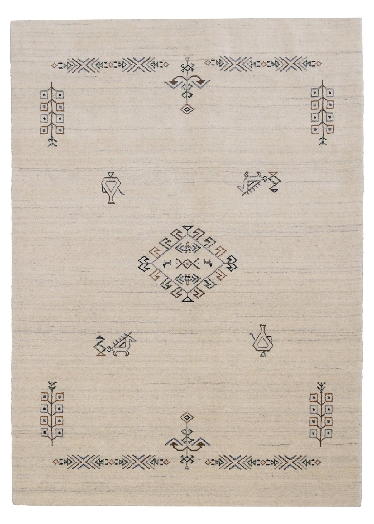 Beige Center Medallion Design Hand Loomed Wool Area Rug.