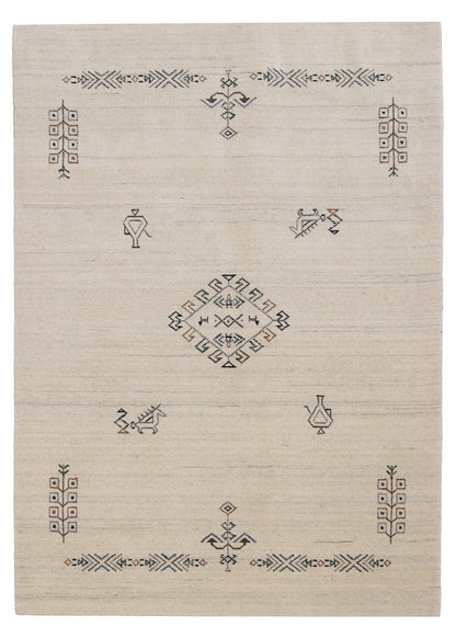 Beige Center Medallion Design Hand Loomed Wool Area Rug.