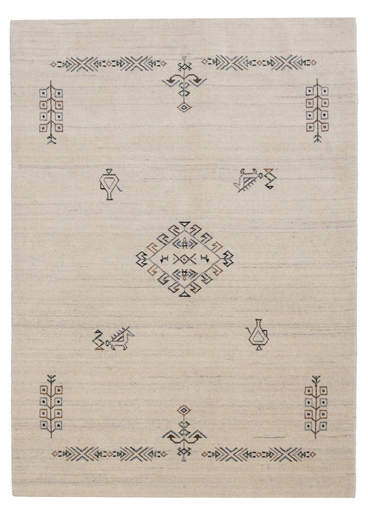 Beige Center Medallion Design Hand Loomed Wool Area Rug.