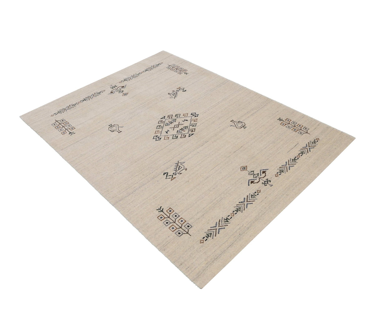 Beige Center Medallion Design Hand Loomed Wool Area Rug.