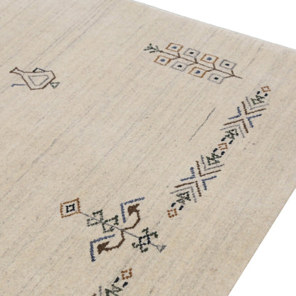 Beige Center Medallion Design Hand Loomed Wool Area Rug.