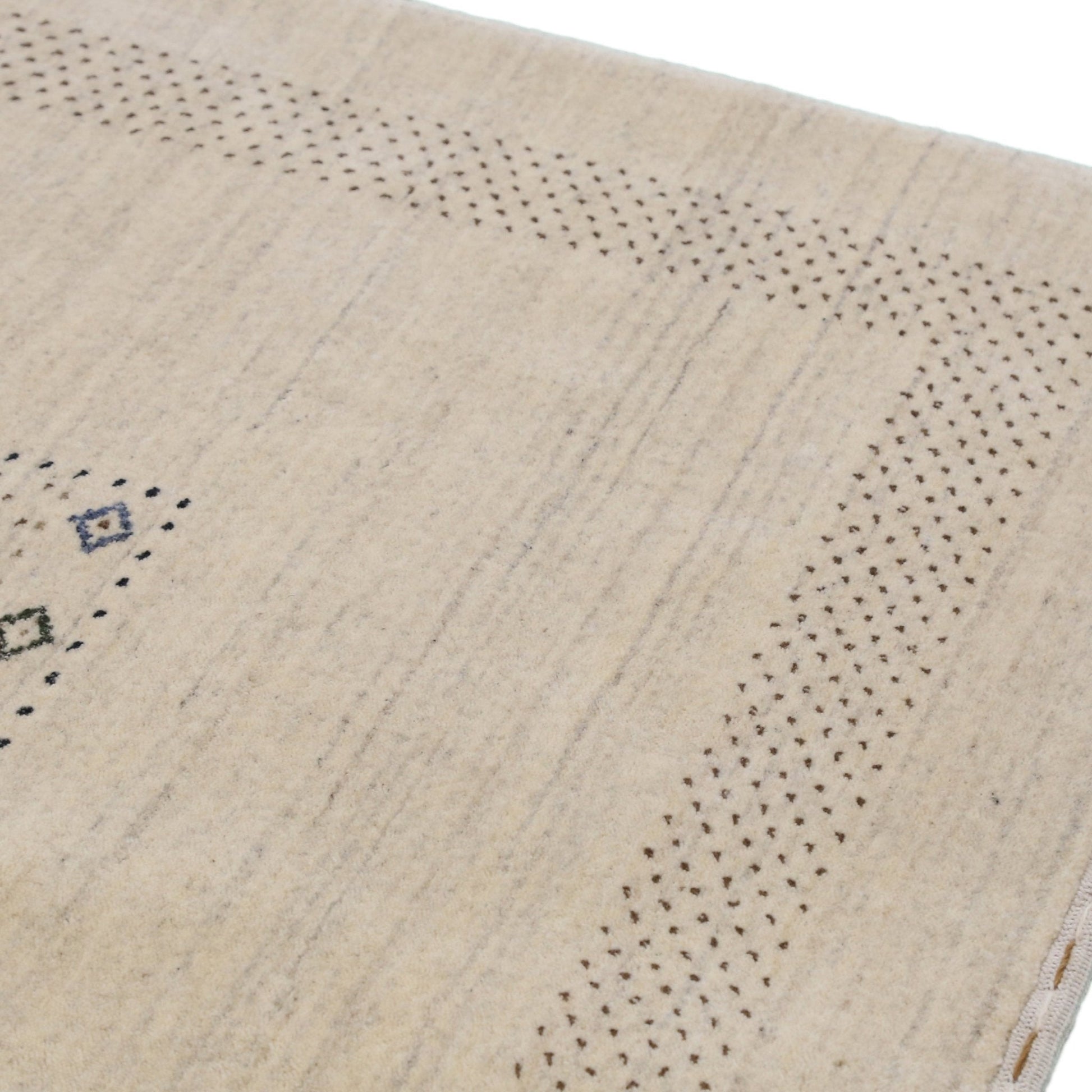 Beige Center Pattern Design Hand Loomed Wool Area Rug.