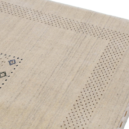 Beige Center Pattern Design Hand Loomed Wool Area Rug.
