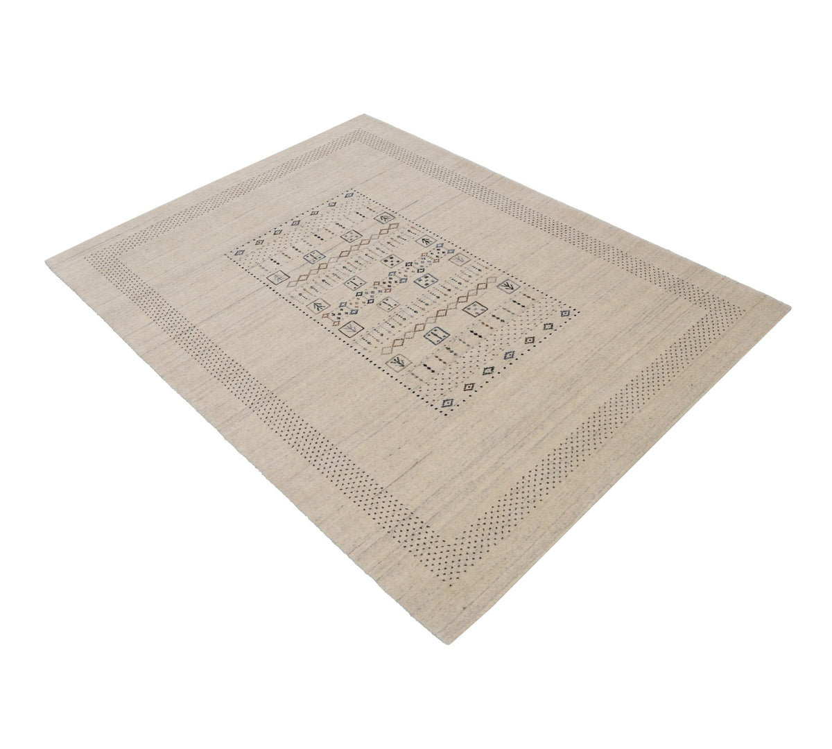 Beige Center Pattern Design Hand Loomed Wool Area Rug.