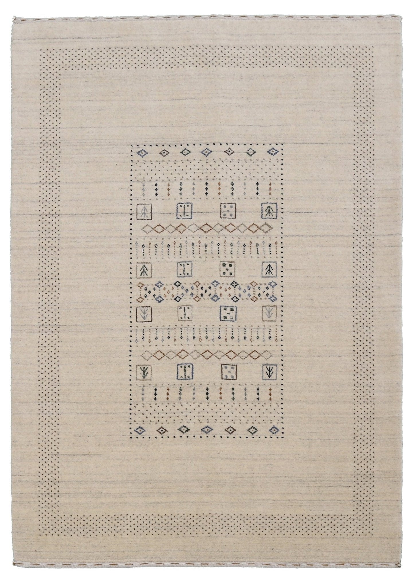 Beige Center Pattern Design Hand Loomed Wool Area Rug.