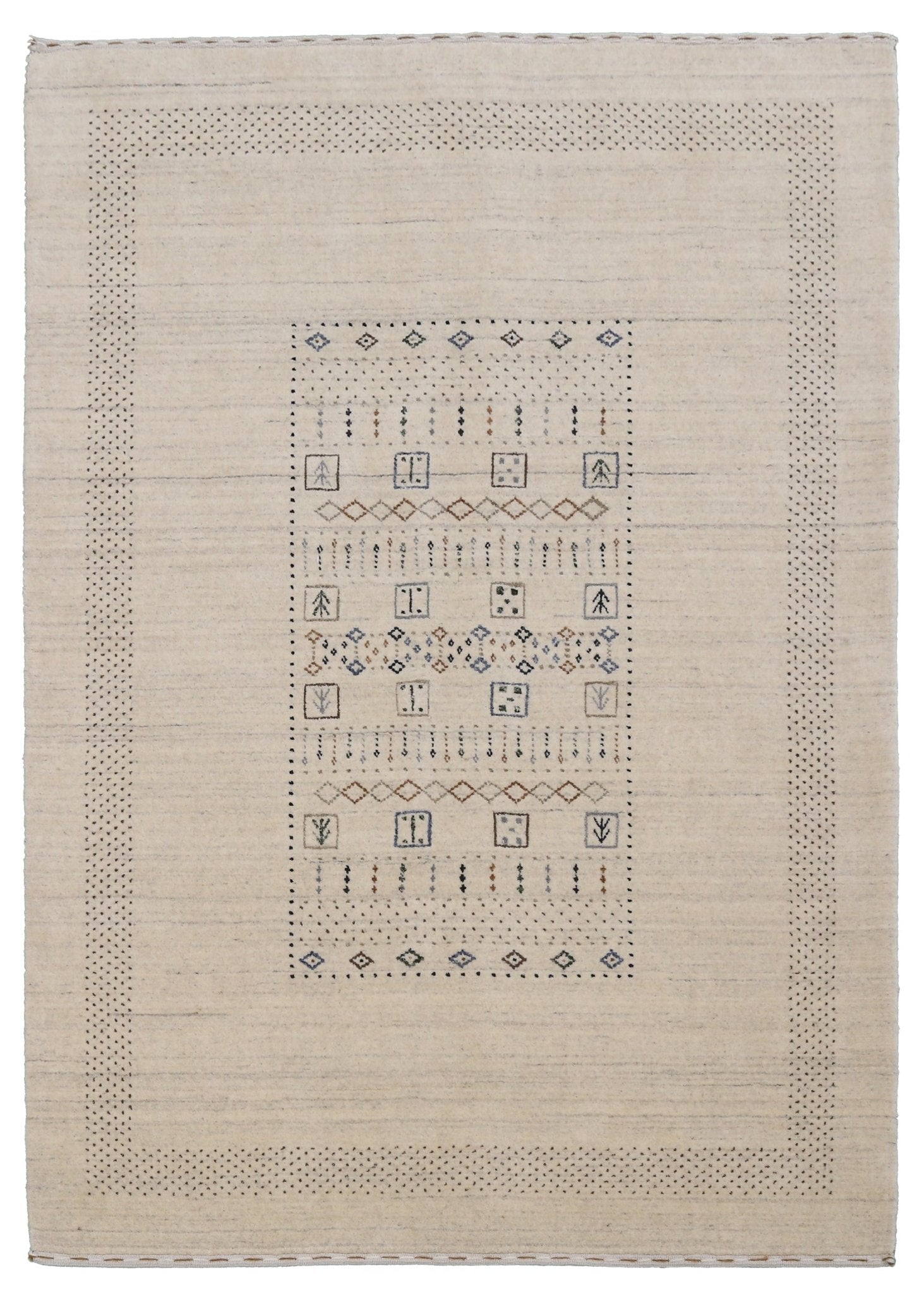 Beige Center Pattern Design Hand Loomed Wool Area Rug.