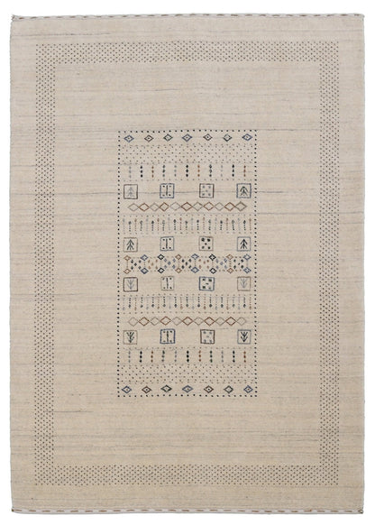 Beige Center Pattern Design Hand Loomed Wool Area Rug.
