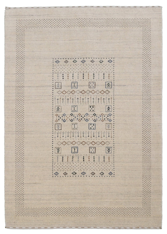Beige Center Pattern Design Hand Loomed Wool Area Rug.