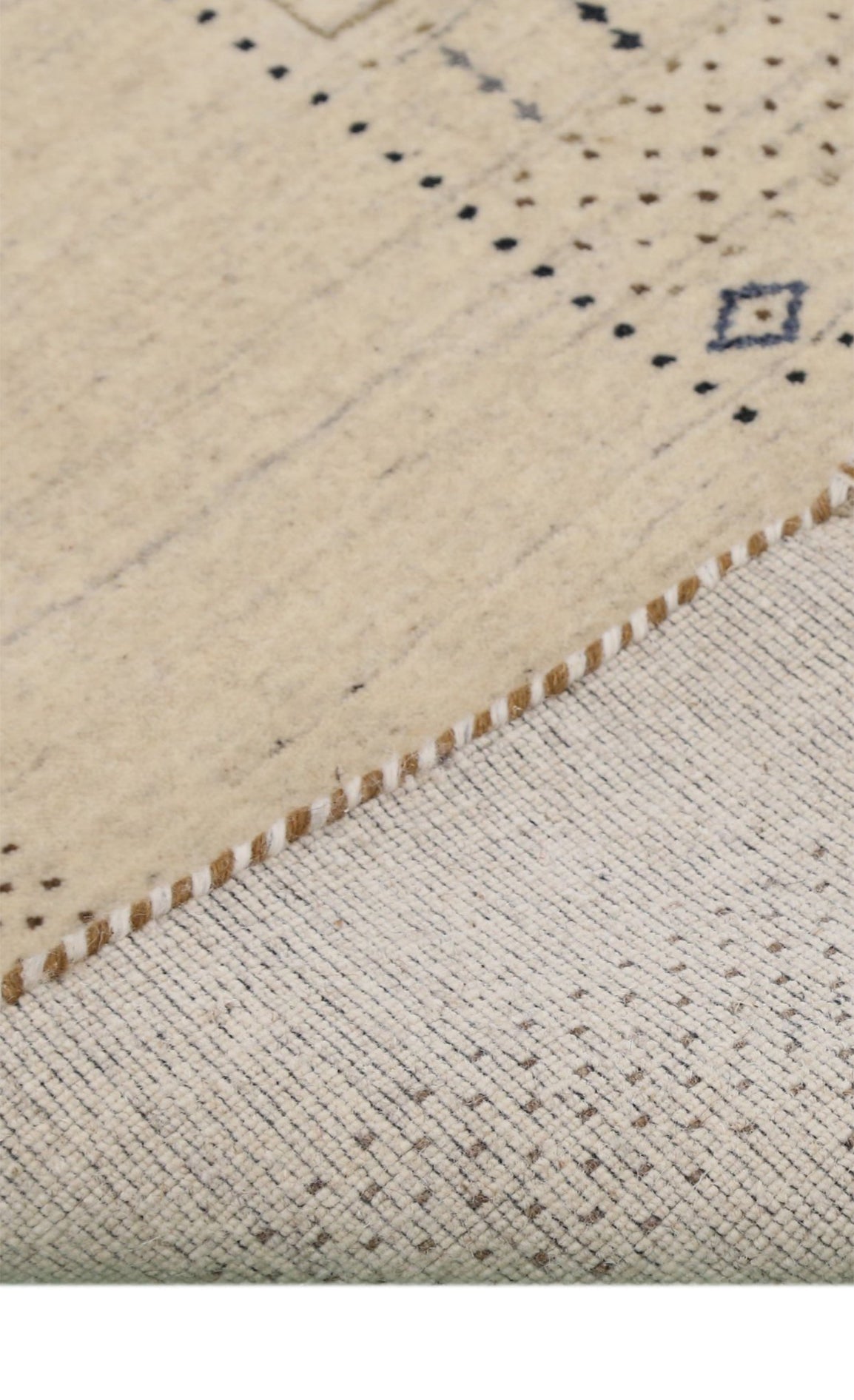Beige Center Pattern Design Hand Loomed Wool Area Rug.