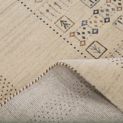 Beige Center Pattern Design Hand Loomed Wool Area Rug.