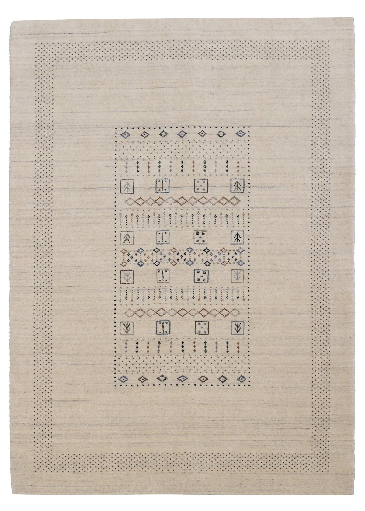 Beige Center Pattern Design Hand Loomed Wool Area Rug.