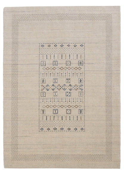 Beige Center Pattern Design Hand Loomed Wool Area Rug.