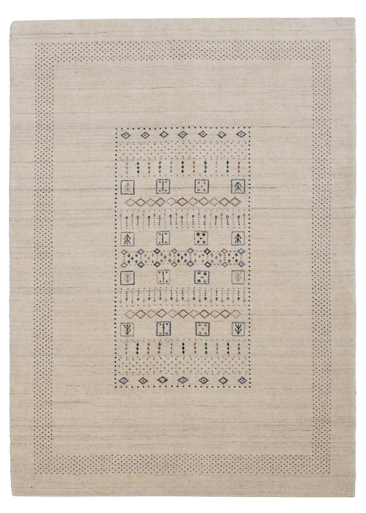 Beige Center Pattern Design Hand Loomed Wool Area Rug.