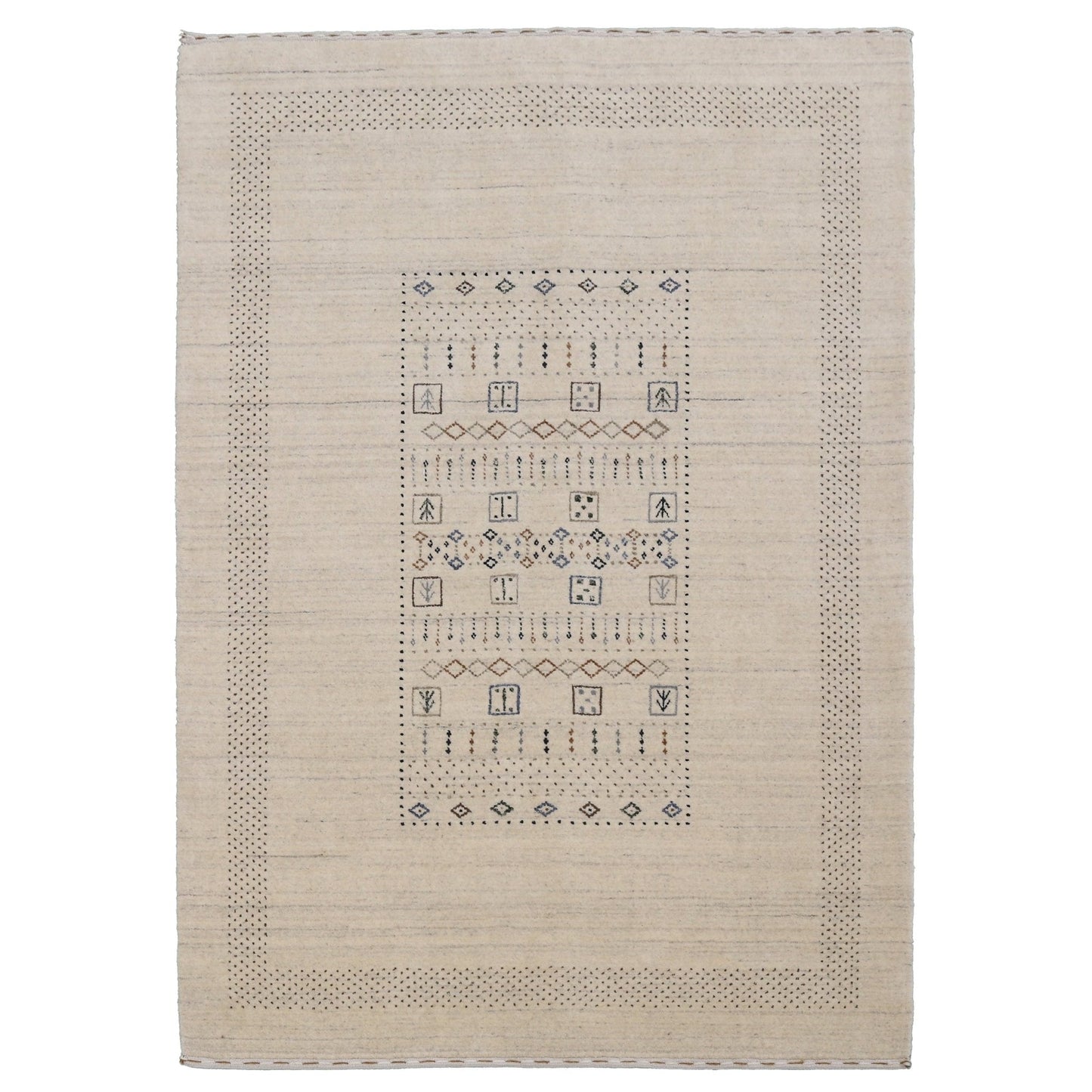 Beige Center Pattern Design Hand Loomed Wool Area Rug.
