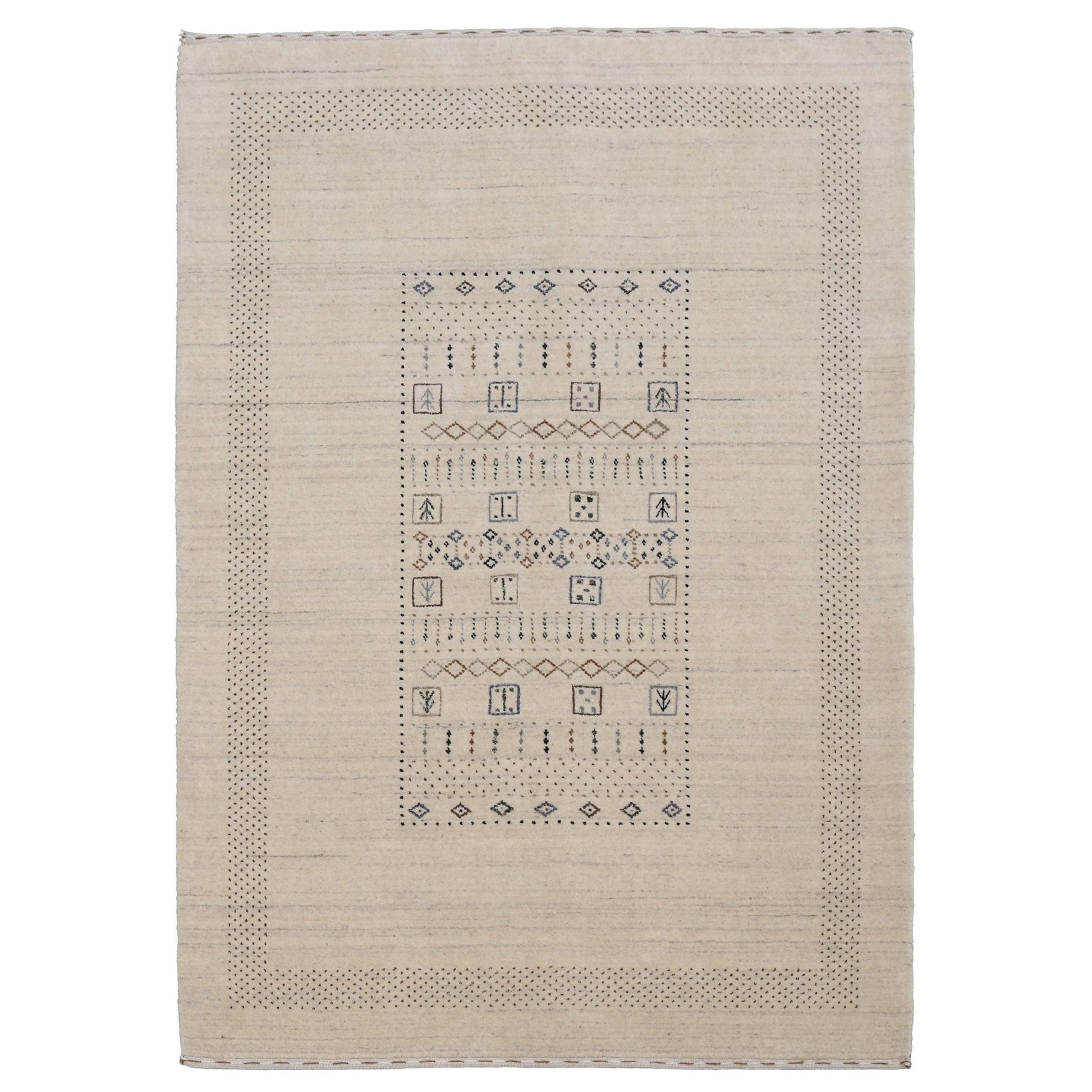 Beige Center Pattern Design Hand Loomed Wool Area Rug.