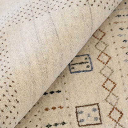 Beige Center Pattern Design Hand Loomed Wool Area Rug.