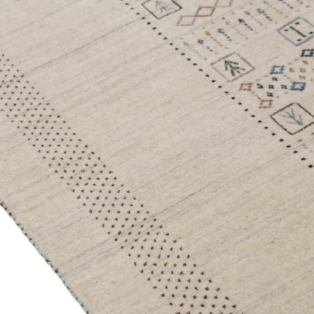Beige Center Pattern Design Hand Loomed Wool Area Rug.