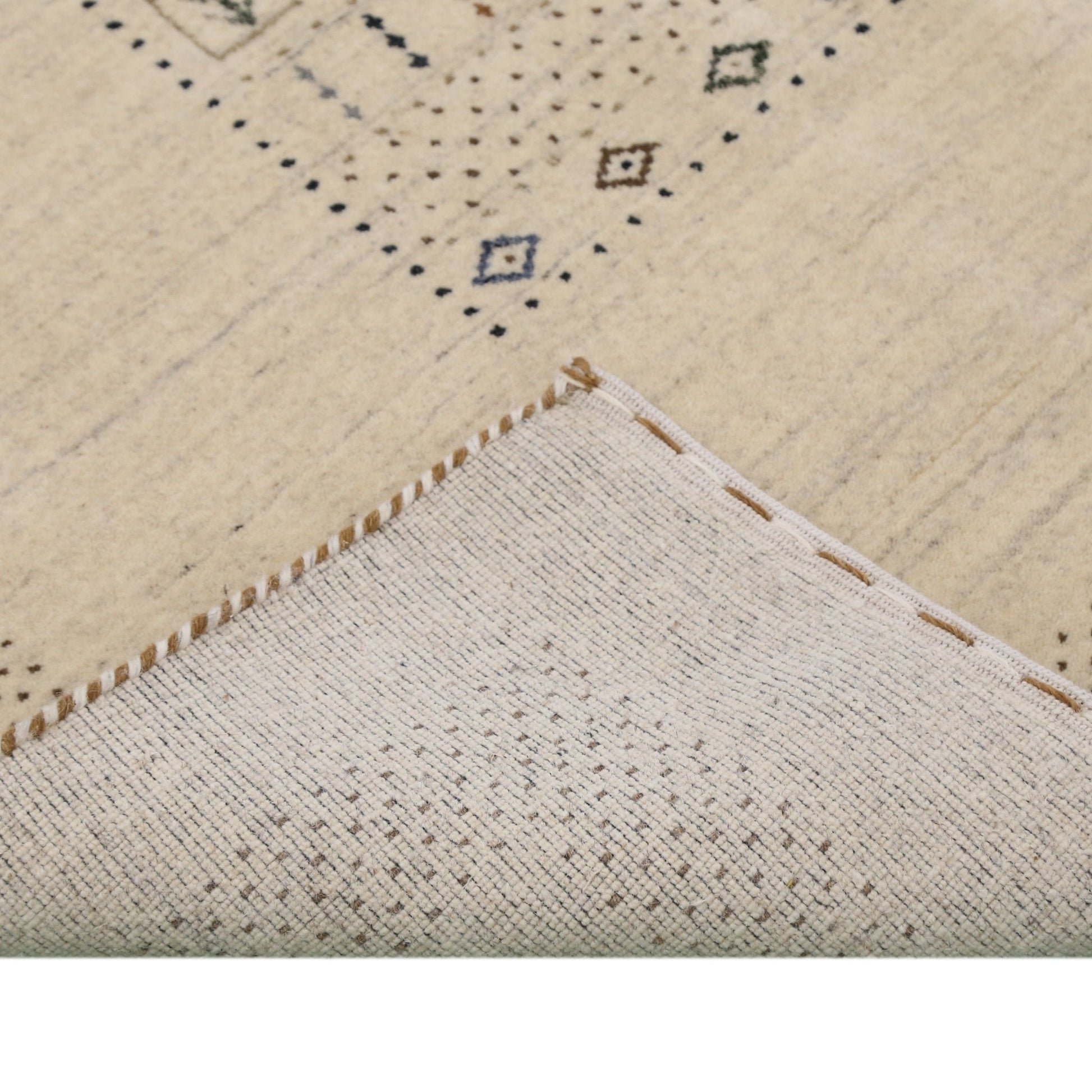 Beige Center Pattern Design Hand Loomed Wool Area Rug.