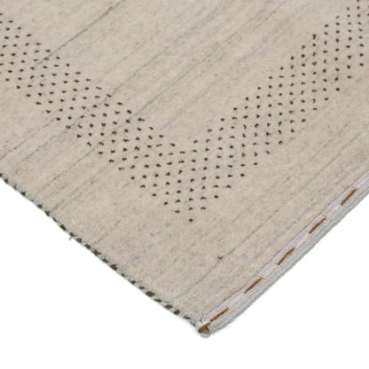Beige Center Pattern Design Hand Loomed Wool Area Rug.