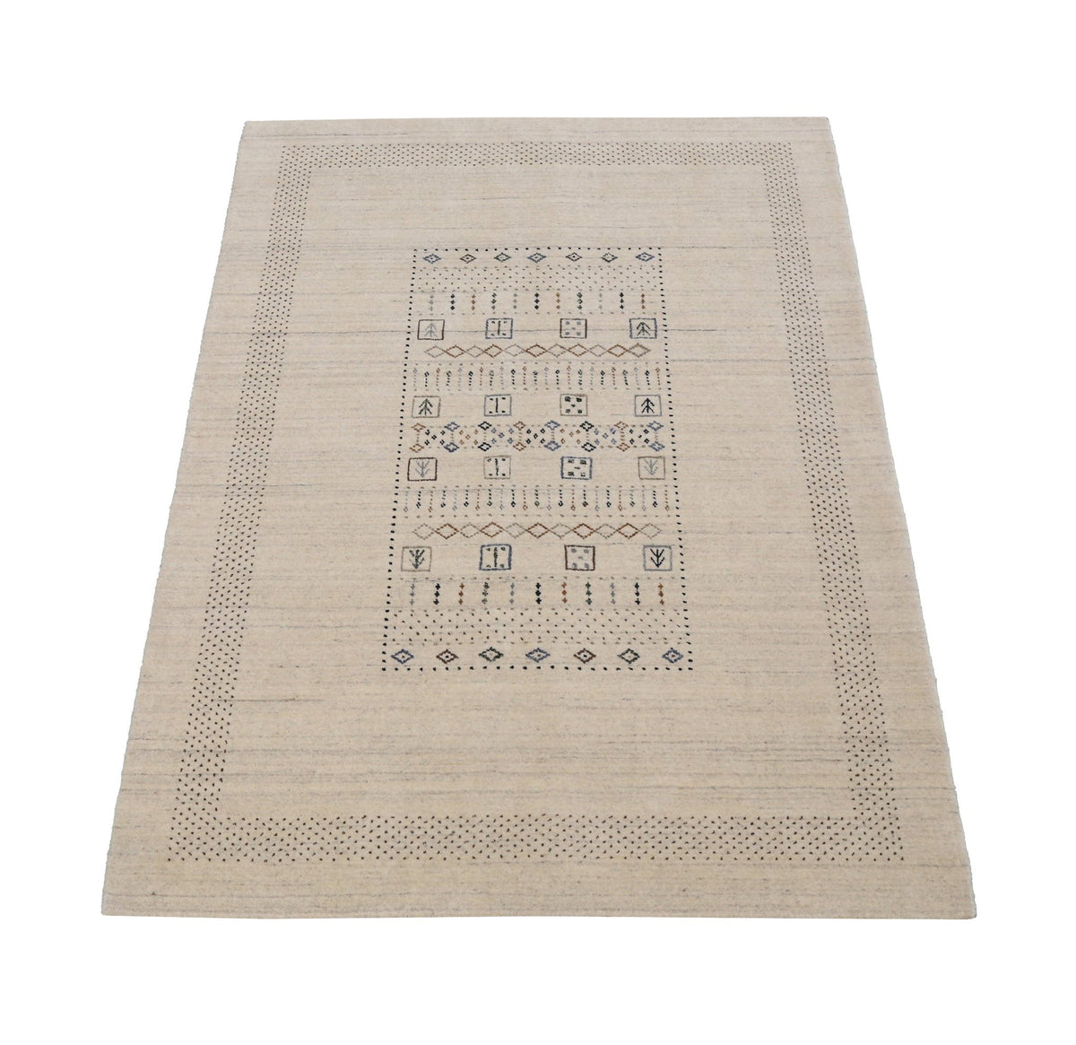 Beige Center Pattern Design Hand Loomed Wool Area Rug.