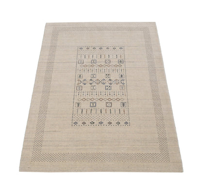 Beige Center Pattern Design Hand Loomed Wool Area Rug.