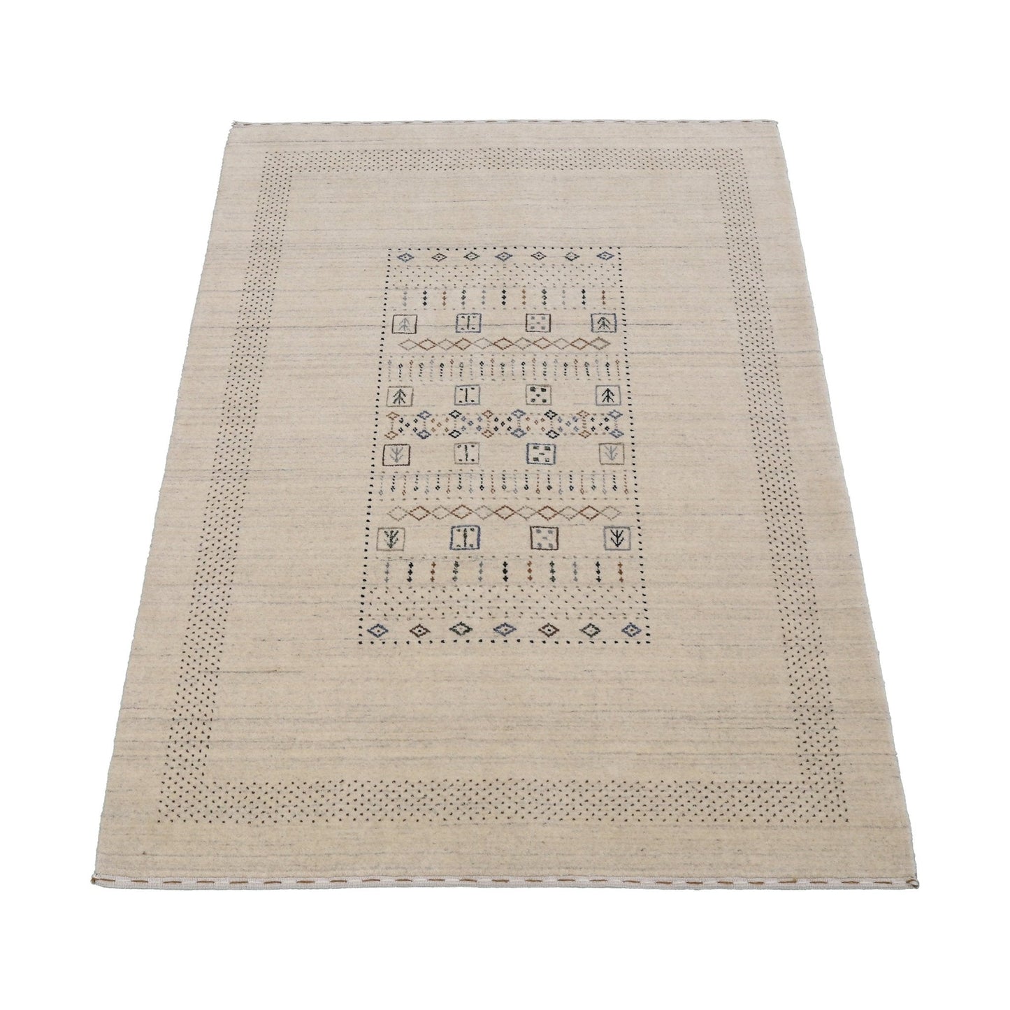 Beige Center Pattern Design Hand Loomed Wool Area Rug.