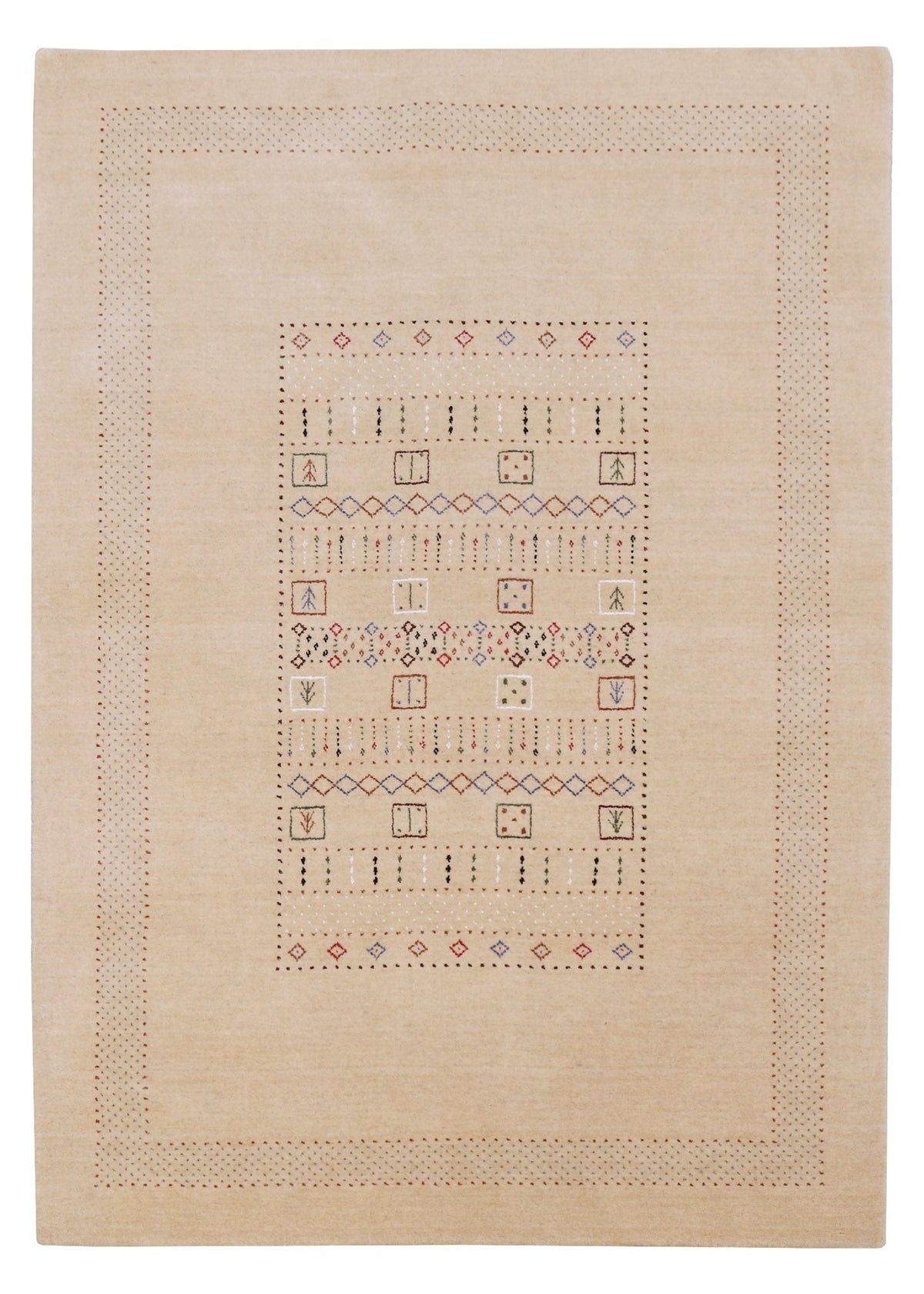 Beige Center Pattern Hand Loomed Wool Area Rug.