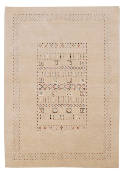 Beige Center Pattern Hand Loomed Wool Area Rug.