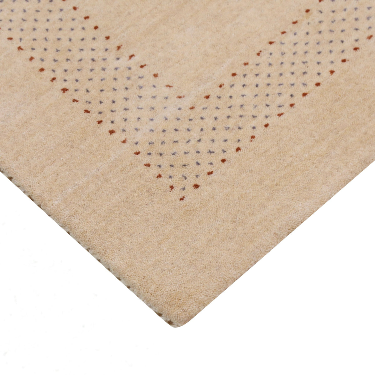 Beige Center Pattern Hand Loomed Wool Area Rug.