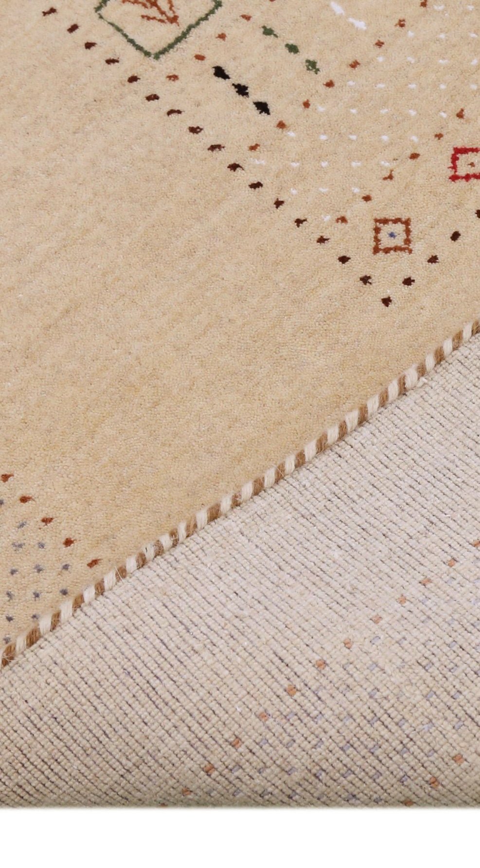 Beige Center Pattern Hand Loomed Wool Area Rug.
