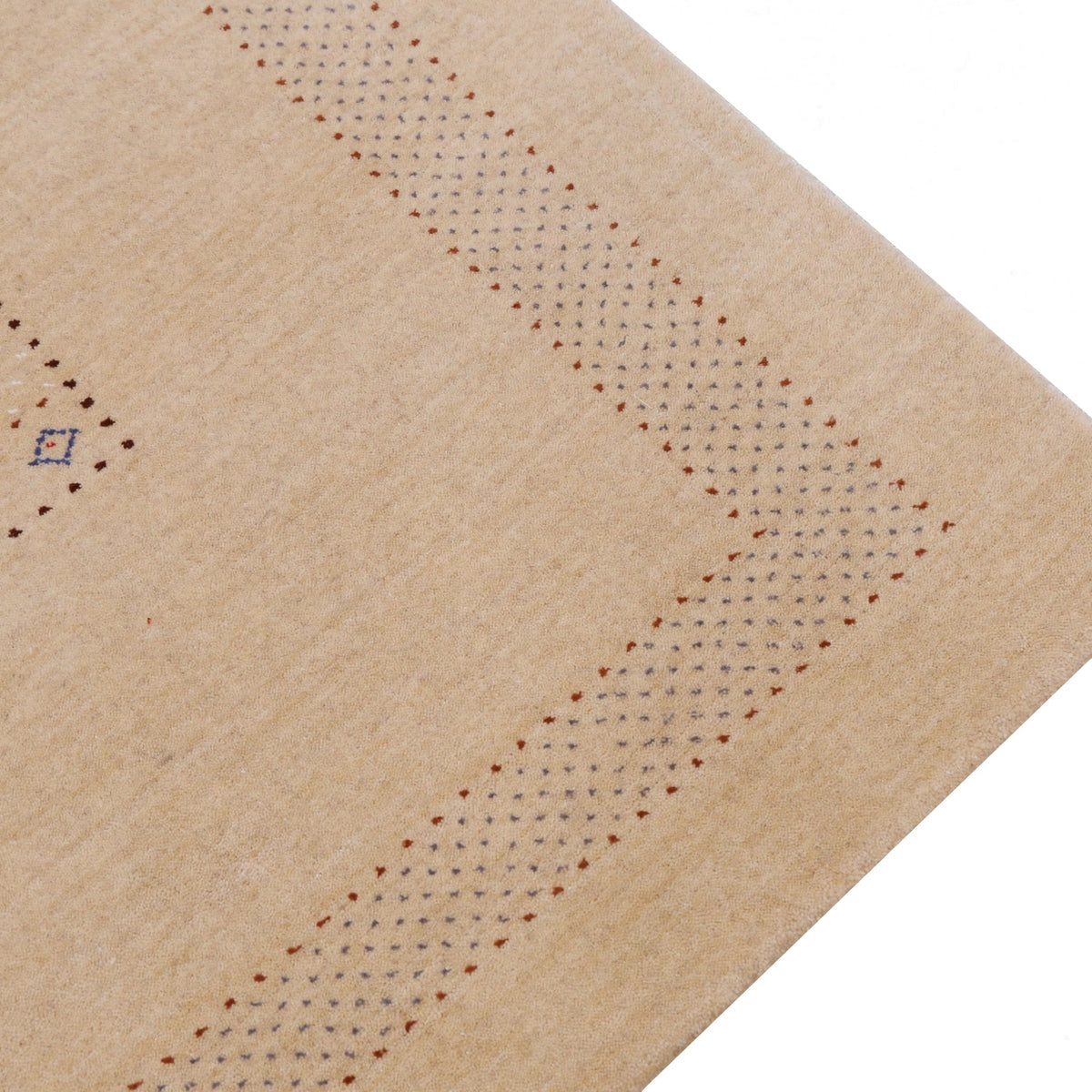 Beige Center Pattern Hand Loomed Wool Area Rug.