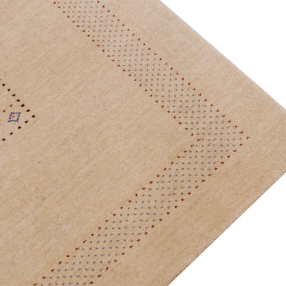 Beige Center Pattern Hand Loomed Wool Area Rug.