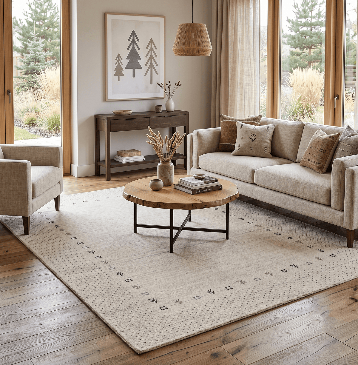 Beige Contemporary Gabbeh Border Design Hand Loomed Wool Rug.