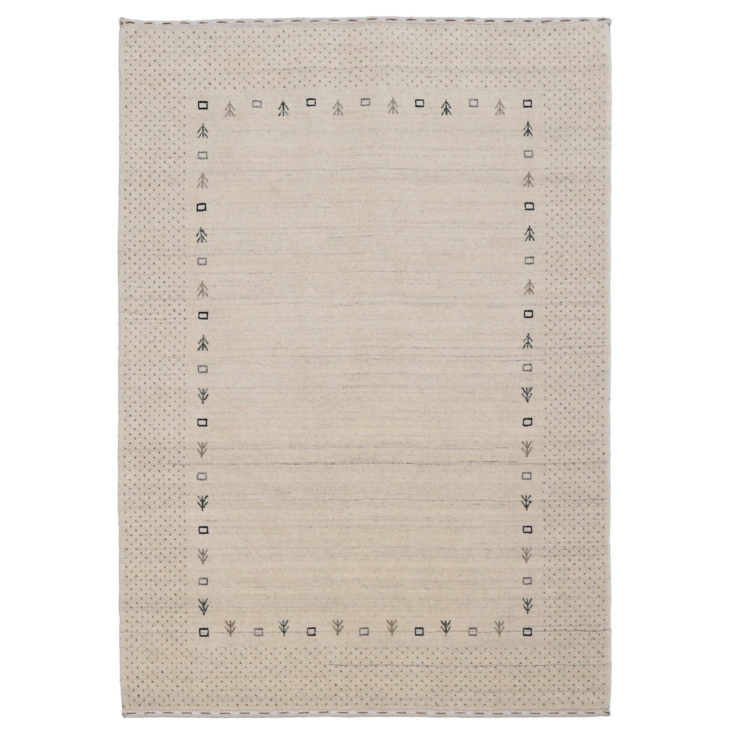 Beige Contemporary Gabbeh Border Design Hand Loomed Wool Rug.