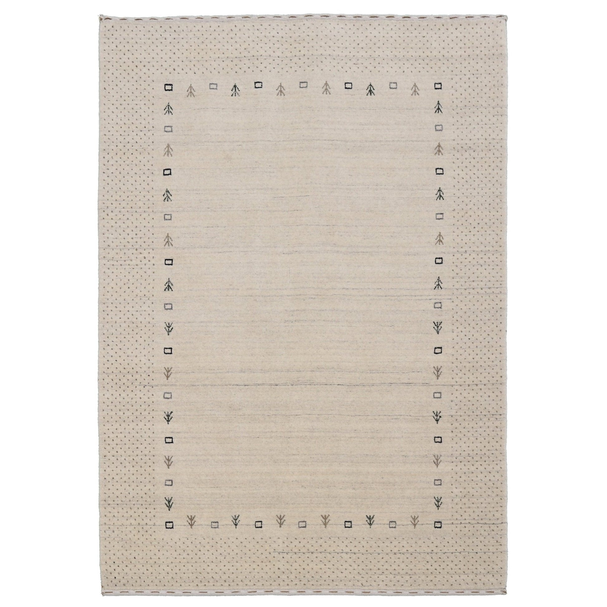 Beige Contemporary Gabbeh Border Design Hand Loomed Wool Rug.