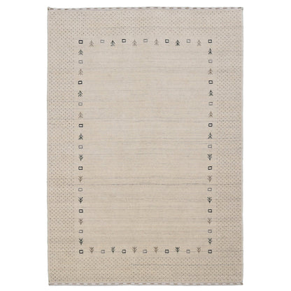 Beige Contemporary Gabbeh Border Design Hand Loomed Wool Rug.