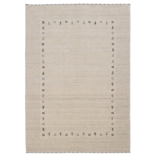 Beige Contemporary Gabbeh Border Design Hand Loomed Wool Rug.