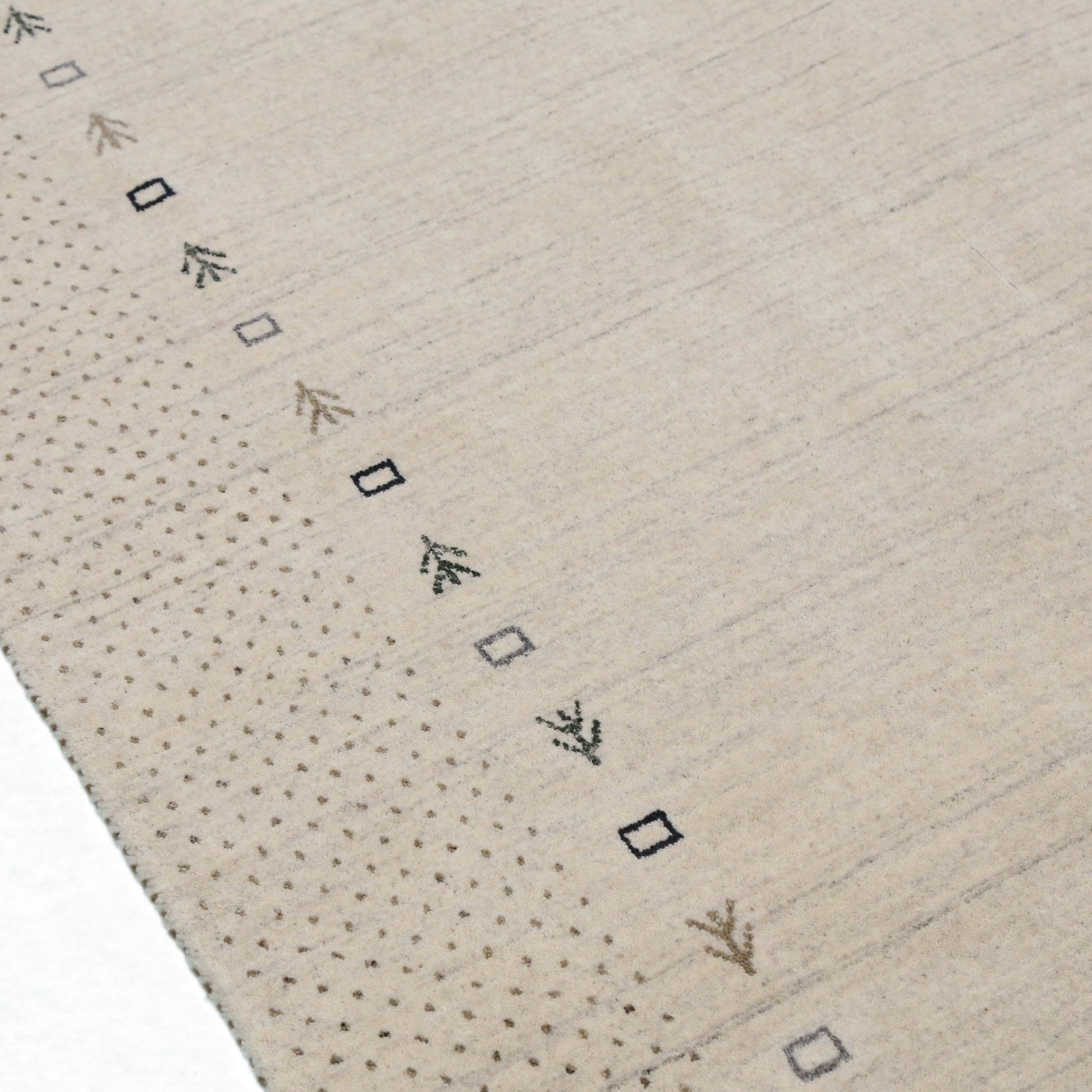 Beige Contemporary Gabbeh Border Design Hand Loomed Wool Rug.