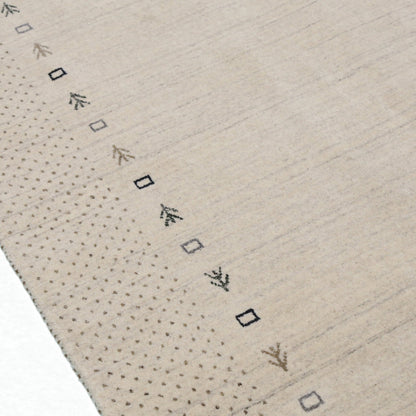 Beige Contemporary Gabbeh Border Design Hand Loomed Wool Rug.