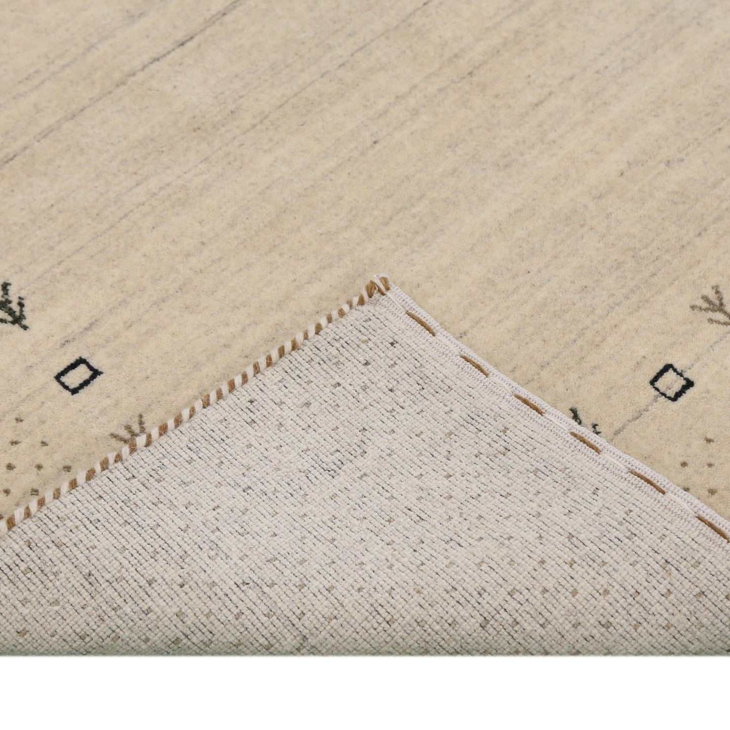 Beige Contemporary Gabbeh Border Design Hand Loomed Wool Rug.