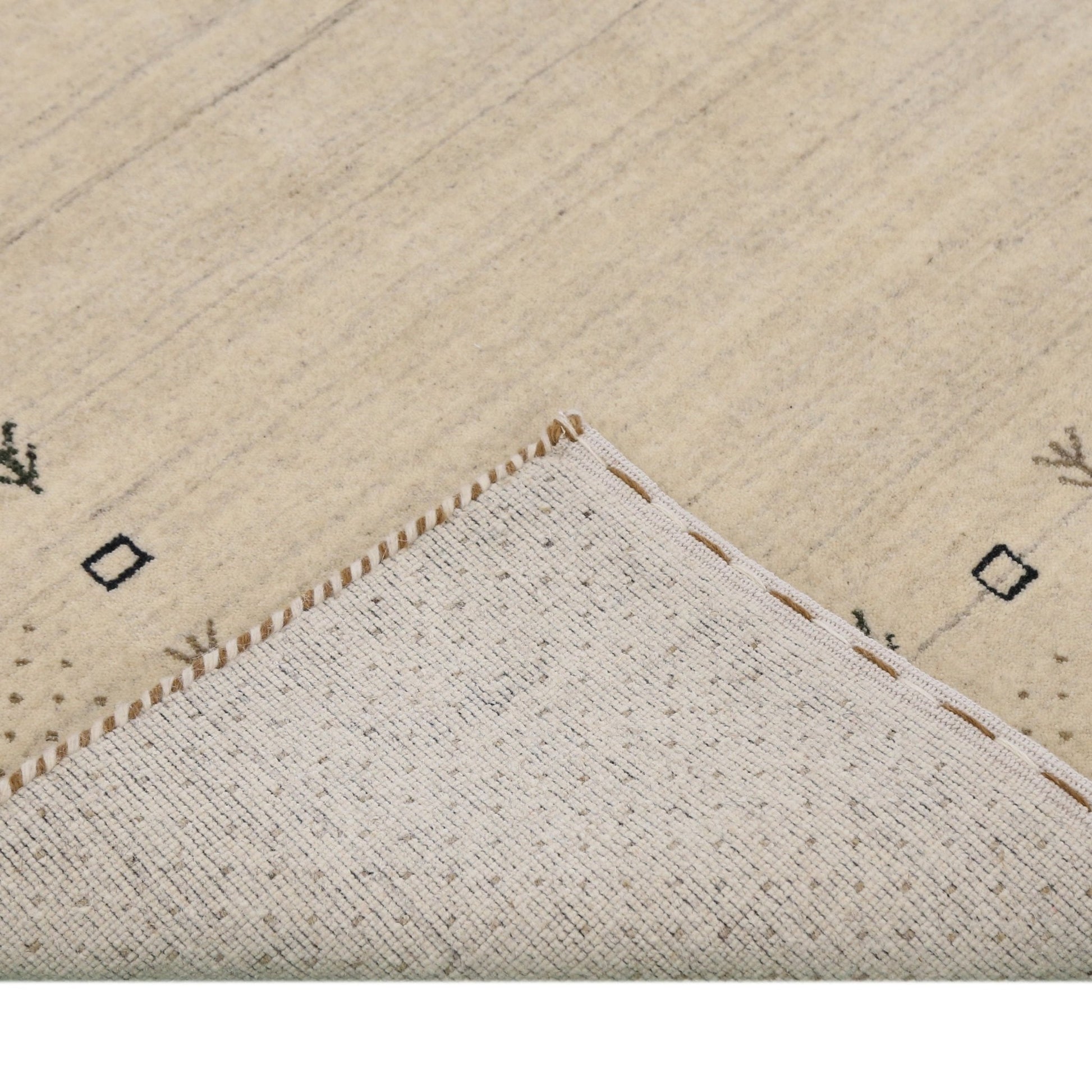 Beige Contemporary Gabbeh Border Design Hand Loomed Wool Rug.