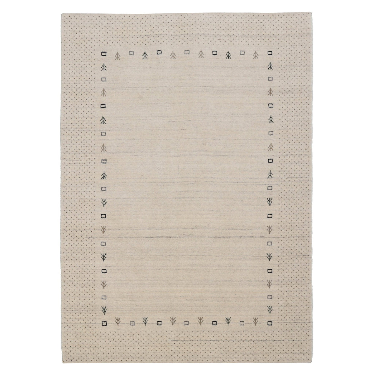 Beige Contemporary Gabbeh Border Design Hand Loomed Wool Rug.