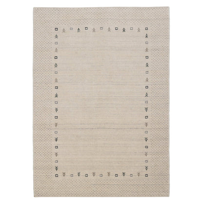 Beige Contemporary Gabbeh Border Design Hand Loomed Wool Rug.