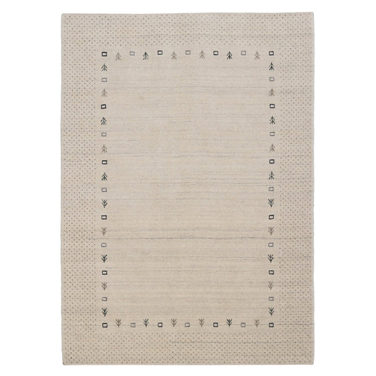 Beige Contemporary Gabbeh Border Design Hand Loomed Wool Rug.
