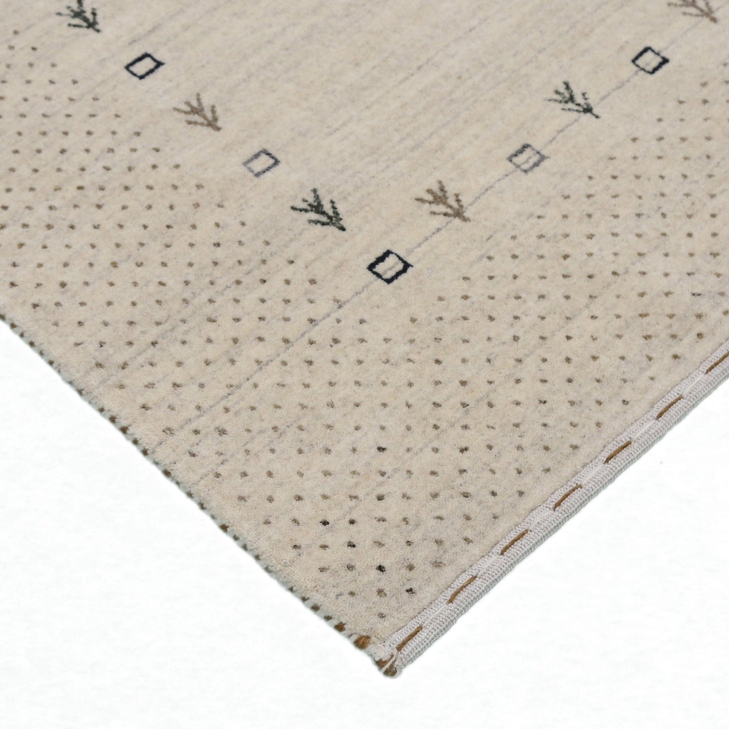 Beige Contemporary Gabbeh Border Design Hand Loomed Wool Rug.