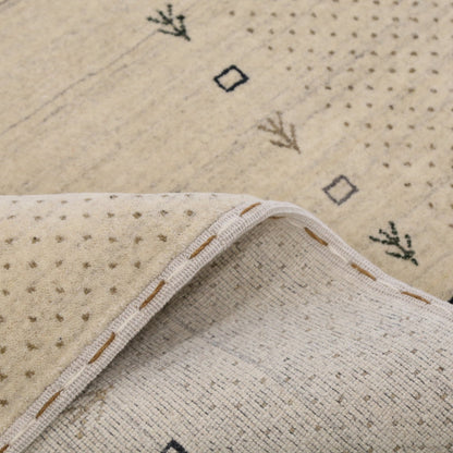 Beige Contemporary Gabbeh Border Design Hand Loomed Wool Rug.