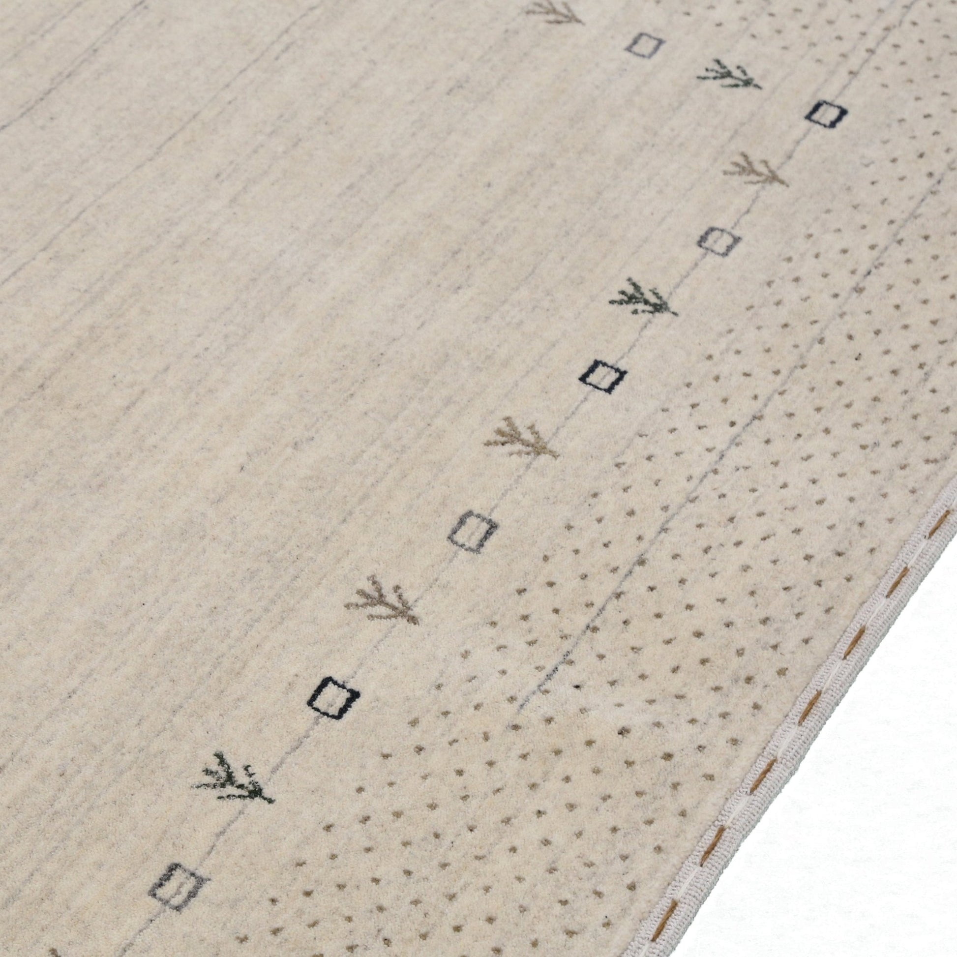 Beige Contemporary Gabbeh Border Design Hand Loomed Wool Rug.