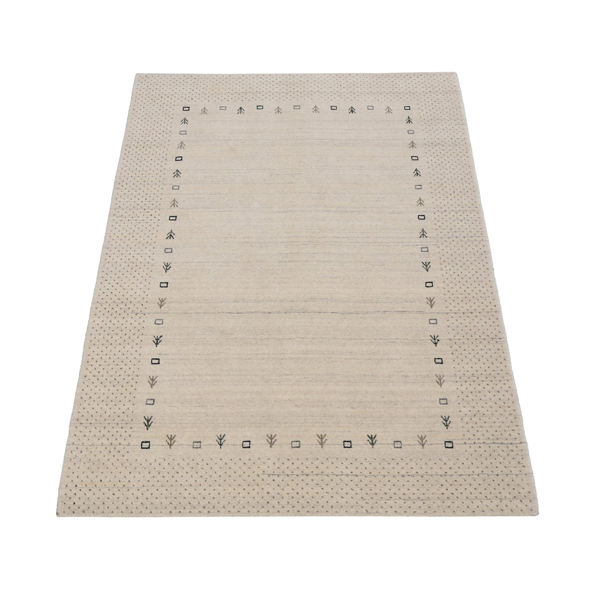 Beige Contemporary Gabbeh Border Design Hand Loomed Wool Rug.